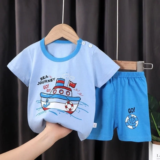 Blue Sea Journey Printed Short Sleeve Kids Wea