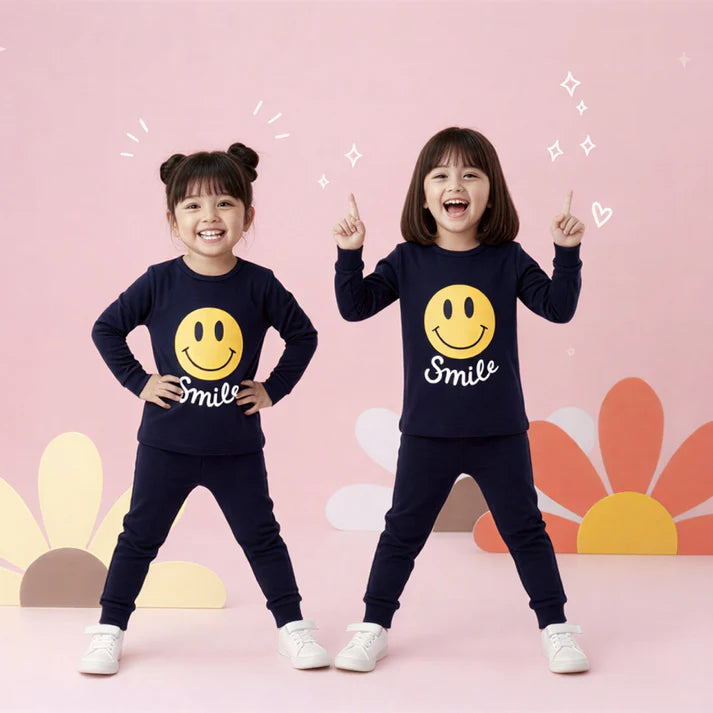 Navy Blue Smile Print Kids Wear