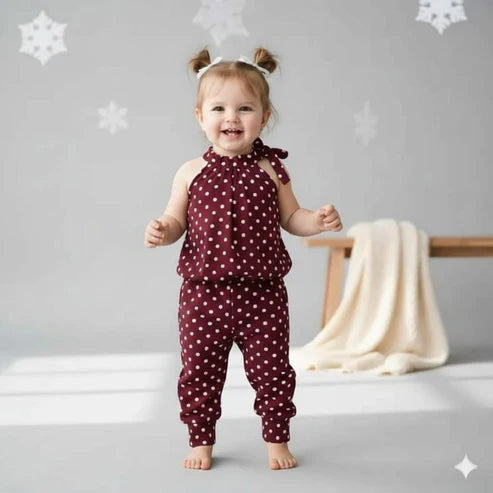 Maroon Polka Dot Toddler Jumpsuit