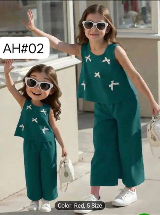 Green / Emerald Bow Detail Kids Outfit Set (Copy)