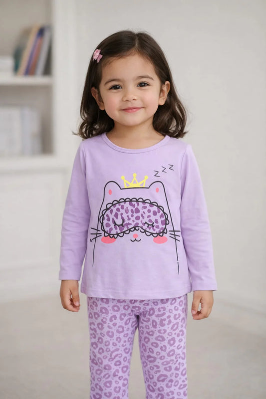 Dreamy Kitty Girls 2-Piece Lounge Set – Lavender Leopard