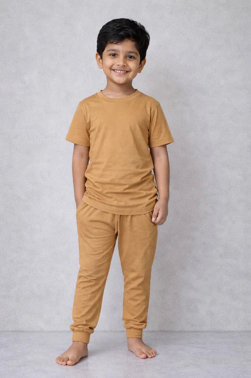 Kids Soft Cotton T-Shirt & Jogger Pants Set (Brown)
