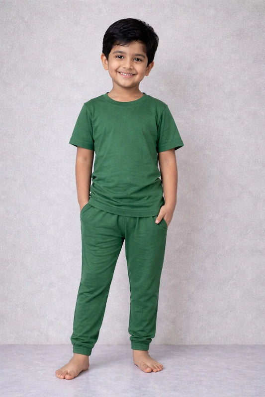 Kids Teal Green Cotton T-Shirt & Jogger Set