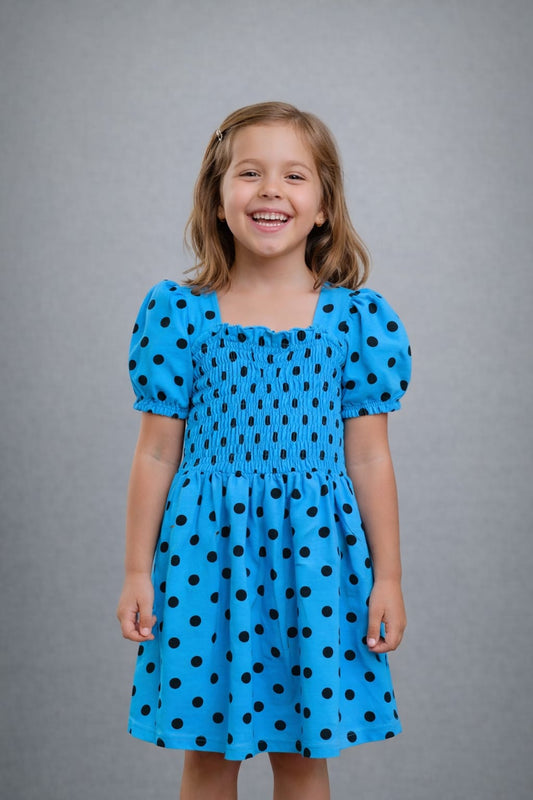 Sky Blue Polka Dot Frock Style Outfit