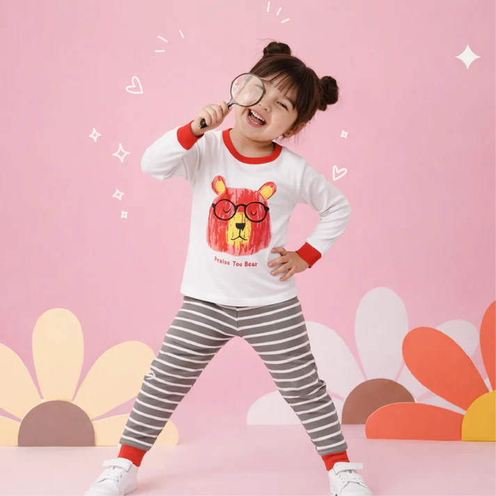 White Tree Bear Printed Kids wear