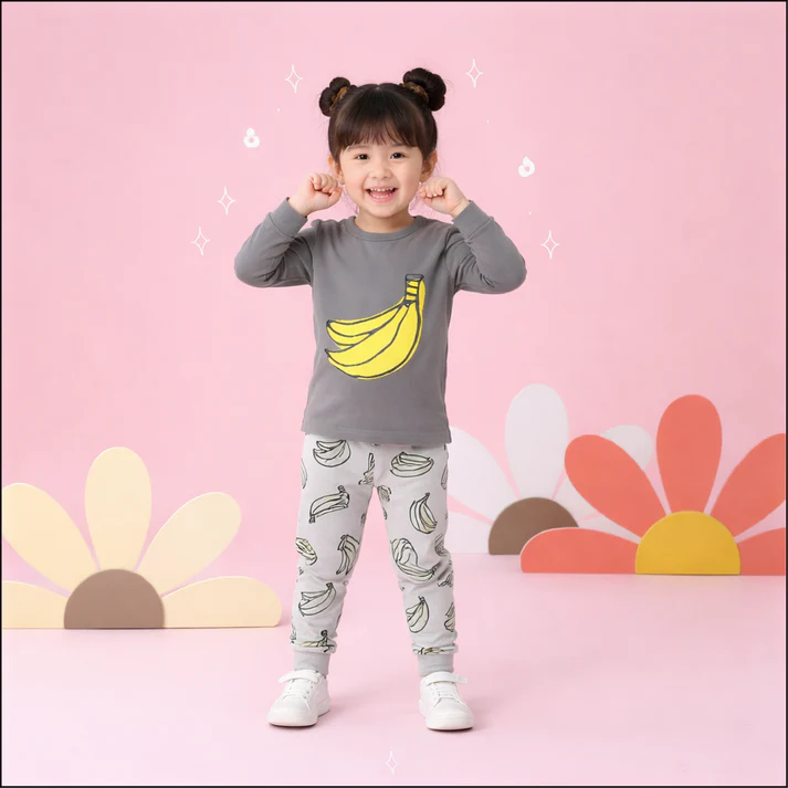Grey and Yellow Banana Print Kids Wear