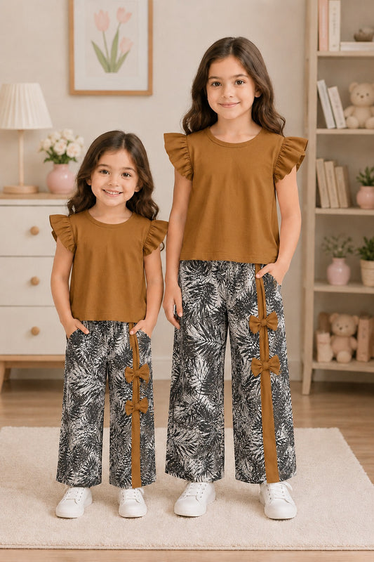Brown Petal Palazzo Set- Kids Wear