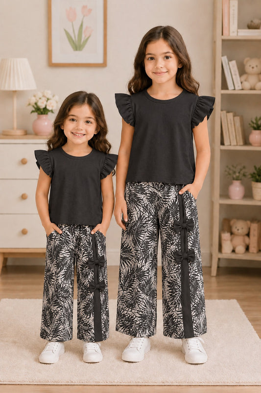 Black Petal Palazzo Set- Kids Wear