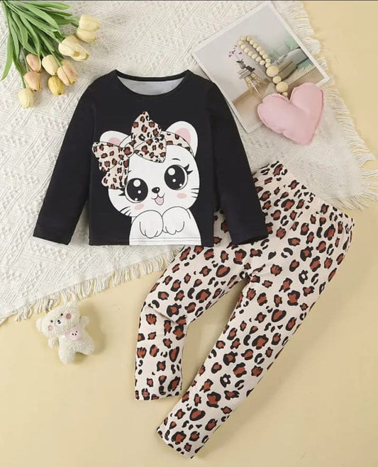 Black kitty Printed Girls Kids Wear