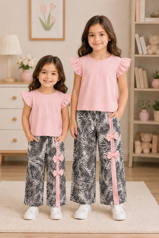 Pink Petal Palazzo Set- Kids Wear