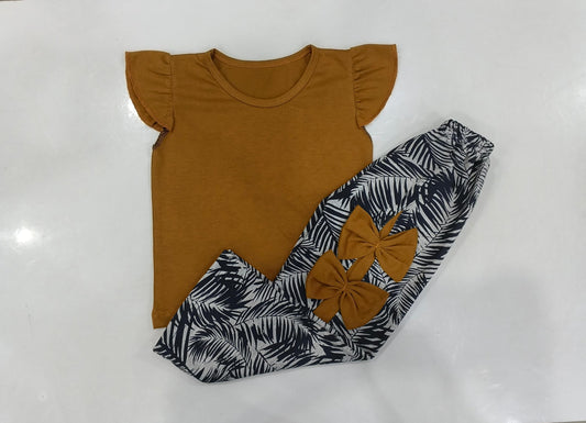 Brown Petal Palazzo Set- Kids Wear