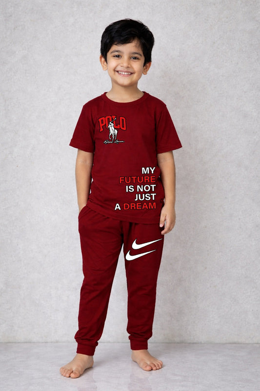 Little Champ Maroon Tracksuit Kids Wear