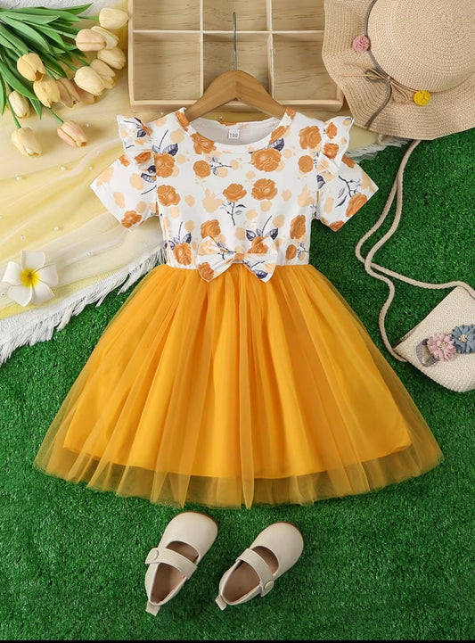 Girls Yellow Tulle Princess Party Dress Kids Wear