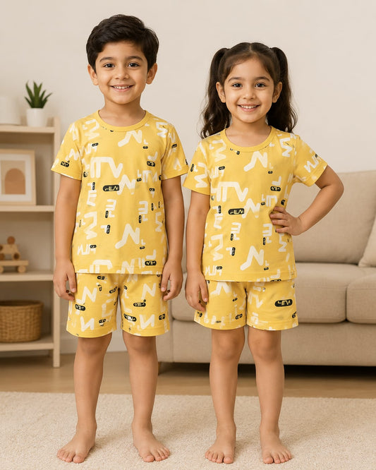Yellow Alphabet Kids Short Wear